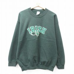 L★古着 長袖 スウェット メンズ 00年代 00s アイリッシュ クルーネック 緑 グリーン 25sep04 中古 スエット トレーナー トップス