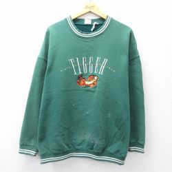 ディズニー 00s 長袖スウェット くまのプーさん刺繍 グリーン XL | 古着