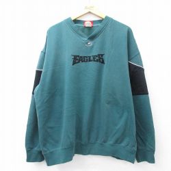 XL★古着 長袖 スウェット メンズ 00年代 00s NFL フィラデルフィアイーグルス 大きいサイズ Vネック 緑他 グリーン アメフト スーパーボウル 25sep04 中古 スエット トレーナー トップス