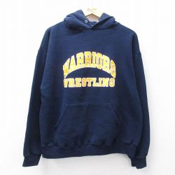 L★古着 ジャージーズ 長袖 スウェット パーカー メンズ 00年代 00s ウォリアーズ レスリング 槍 紺 ネイビー 25sep04 中古 スエット トレーナー トップス