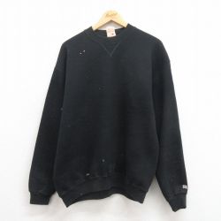 L★古着 ラッセル 長袖 スウェット メンズ 90年代 90s ワンポイントロゴ クルーネック USA製 黒 ブラック 【spe】 25sep04 中古 スエット トレーナー トップス