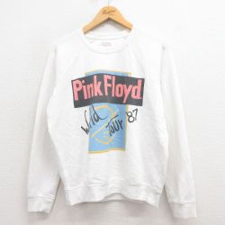 M★古着 長袖 ロック バンド スウェット メンズ ピンクフロイド ラグラン クルーネック 白 ホワイト 25sep04 中古 スエット トレーナー トップス