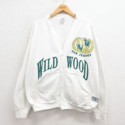 XL★古着 長袖 スウェット カーディガン メンズ 90年代 90s ニュージャージー 大きいサイズ コットン USA製 白 ホワイト 25sep04 中古 スエット トレーナー トップス