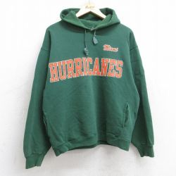 M★古着 長袖 スウェット パーカー メンズ 90年代 90s マイアミハリケーンズ USA製 緑 グリーン 25sep04 中古 スエット トレーナー トップス