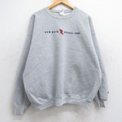 XL★古着 チャンピオン champion 長袖 スウェット メンズ 00年代 00s ウィングフット ニューヨーク 刺繍 大きいサイズ クルーネック グレー 霜降り 25sep04 中古 スエット トレーナー トップス