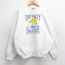 L★古着 ヘインズ Hanes 長袖 スウェット メンズ 00年代 00s 犬 SALTY クルーネック 白 ホワイト 25sep04 中古 スエット トレーナー トップス
