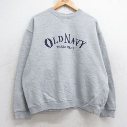 XL★古着 オールドネイビー OLD NAVY 長袖 スウェット メンズ 00年代 00s ビッグロゴ クルーネック グレー 霜降り 25sep04 中古 スエット トレーナー トップス