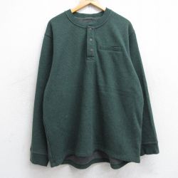 XL★古着 エルエルビーン LLBEAN 長袖 サーマル トップス メンズ 00年代 00s 無地 大きいサイズ ヘンリーネック 緑 グリーン 25sep05 中古 スエット トレーナー
