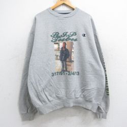 XL★古着 チャンピオン champion 長袖 スウェット メンズ 男性 ワンポイントロゴ 大きいサイズ クルーネック グレー 霜降り 25sep05 中古 スエット トレーナー トップス