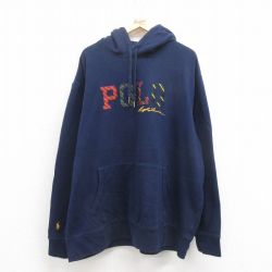 XL★古着 ラルフローレン Ralph Lauren 長袖 ブランド スウェット パーカー メンズ ビッグロゴ 刺繍 大きいサイズ 紺 ネイビー 25sep05 中古 スエット トレーナー トップス