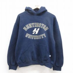 L★古着 ラッセル 長袖 スウェット パーカー メンズ 00年代 00s H 紺 ネイビー 25sep05 中古 スエット トレーナー トップス