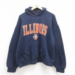 XL★古着 長袖 スウェット パーカー メンズ 90年代 90s イリノイ USA製 紺 ネイビー 25sep05 中古 スエット トレーナー トップス