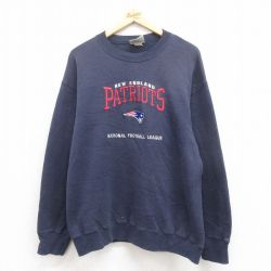 【20%OFF】L★古着 リー Lee 長袖 スウェット メンズ 90年代 90s NFL ニューイングランドペイトリオッツ クルーネック USA製 紺 ネイビー アメフト スーパーボウル 25sep05 中古 スエット トレーナー トップス