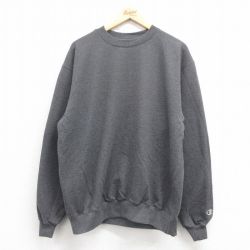 XL★古着 チャンピオン Champion 長袖 スウェット メンズ ワンポイントロゴ クルーネック 濃グレー 霜降り 25sep05 中古 スエット トレーナー トップス