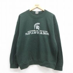 L★古着 長袖 スウェット メンズ 00年代 00s スパルタンズ クルーネック 緑 グリーン 25sep05 中古 スエット トレーナー トップス