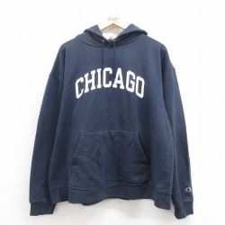 XL★古着 チャンピオン champion 長袖 スウェット パーカー メンズ 00年代 00s シカゴ 紺 ネイビー 25sep06 中古 スエット トレーナー トップス