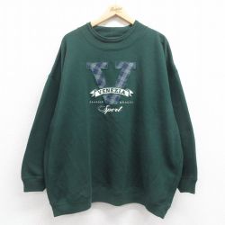 XL★古着 VENEZIA JEANS 長袖 スウェット メンズ 00年代 00s V 刺繍 大きいサイズ クルーネック 緑 グリーン 25sep06 中古 スエット トレーナー トップス