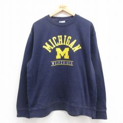 XL★古着 チャンピオン champion 長袖 スウェット メンズ ミシガン クルーネック 紺 ネイビー 25sep06 中古 スエット トレーナー トップス