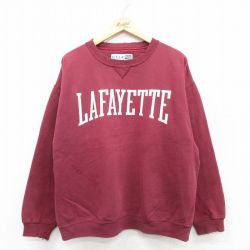 XL★古着 長袖 スウェット メンズ 90年代 90s ラファイエット 大きいサイズ クルーネック エンジ 25sep06 中古 スエット トレーナー トップス
