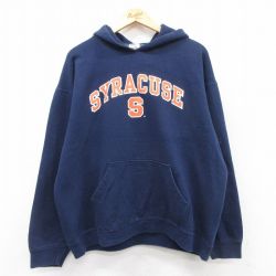 XL★古着 フルーツオブザルーム 長袖 スウェット パーカー メンズ 00年代 00s シラキュース 紺 ネイビー 25sep06 中古 スエット トレーナー トップス