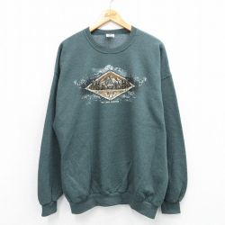 XL★古着 ジャージーズ 長袖 スウェット メンズ 00年代 00s アラスカ クルーネック 濃緑 グリーン 霜降り 25sep06 中古 スエット トレーナー トップス
