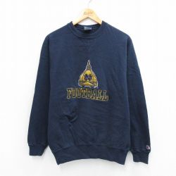 M★古着 チャンピオン champion 長袖 スウェット メンズ 90年代 90s ノートルダム フットボール クルーネック USA製 紺 ネイビー 【spe】 25sep06 中古 スエット トレーナー トップス