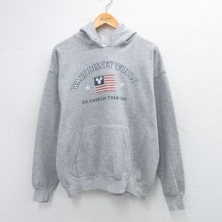 L★古着 長袖 スウェット パーカー メンズ 00年代 00s ディズニー DISNEY 星条旗 グレー 霜降り 25sep06 中古 スエット トレーナー トップス
