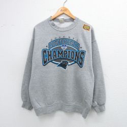 L★古着 リー Lee 長袖 スウェット メンズ 00年代 00s NFL カロライナパンサーズ クルーネック グレー 霜降り アメフト スーパーボウル 25sep06 中古 スエット トレーナー トップス