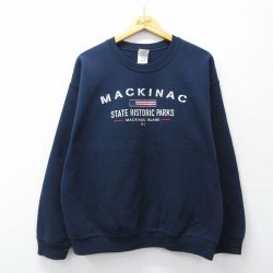 【20%OFF】L★古着 長袖 スウェット メンズ 00年代 00s マキナック クルーネック 紺 ネイビー 25sep06 中古 スエット トレーナー トップス