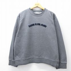 XL★古着 カルバンクライン Calvin Klein 長袖 スウェット メンズ ビッグロゴ クルーネック グレー 25sep06 中古 スエット トレーナー トップス