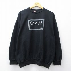 XL★古着 長袖 スウェット メンズ 90年代 90s エラス コットン クルーネック 黒 ブラック 25sep06 中古 スエット トレーナー トップス