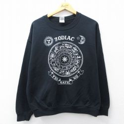 L★古着 長袖 スウェット メンズ 00年代 00s 十二星座 クルーネック 黒 ブラック 25sep06 中古 スエット トレーナー トップス