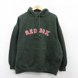 【20%OFF】XL★古着 長袖 スウェット パーカー メンズ 00年代 00s MLB ボストンレッドソックス 大きいサイズ 濃緑 グリーン メジャーリーグ ベースボール 野球 25sep08 中古 スエット トレーナー トップス