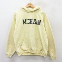 L★古着 長袖 スウェット パーカー メンズ 90年代 90s ミシガン USA製 薄黄 イエロー 25sep08 中古 スエット トレーナー トップス