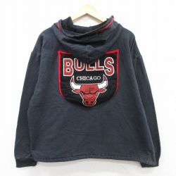 XL★古着 長袖 スウェット パーカー メンズ 90年代 90s NBA シカゴブルズ USA製 黒他 ブラック バスケットボール 【spe】 25sep08 中古 スエット トレーナー トップス