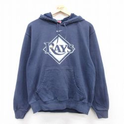 L★古着 ナイキ NIKE 長袖 スウェット パーカー メンズ 00年代 00s MLB タンパベイレイズ 紺 ネイビー メジャーリーグ ベースボール 野球 25sep08 中古 スエット トレーナー トップス