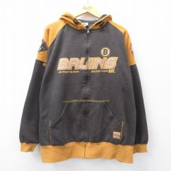 XL★古着 リー Lee 長袖 フルジップ スウェット パーカー メンズ 00年代 00s NHL ボストンブルーインズ 大きいサイズ 茶系他 ブラウン アイスホッケー 【spe】 25sep08 中古 スエット トレーナー トップス