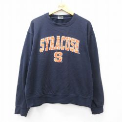 XL★古着 長袖 スウェット メンズ シラキュース 大きいサイズ クルーネック 紺 ネイビー 25sep08 中古 スエット トレーナー トップス
