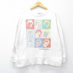 XL★古着 長袖 ロック バンド スウェット メンズ ローリングストーンズ The Rolling Stones 大きいサイズ クルーネック 白 ホワイト 25sep08 中古 スエット トレーナー トップス