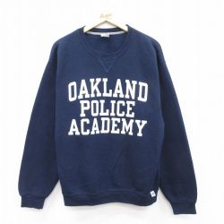 L★古着 ラッセル 長袖 スウェット メンズ 00年代 00s OAKLAND クルーネック 紺 ネイビー 【spe】 25sep09 中古 スエット トレーナー トップス