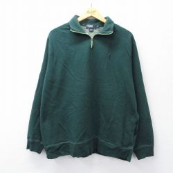 XL★古着 ラルフローレン Ralph Lauren 長袖 ブランド ハーフジップ スウェット メンズ 90年代 90s ワンポイントロゴ 緑 グリーン 25sep09 中古 スエット トレーナー トップス