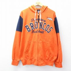 【20%OFF】XL★古着 長袖 フルジップ スウェット パーカー メンズ NFL デンバーブロンコス 大きいサイズ オレンジ他 アメフト スーパーボウル 25sep09 中古 スエット トレーナー トップス