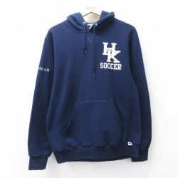 M★古着 ラッセル 長袖 スウェット パーカー メンズ 00年代 00s HK サッカー 紺 ネイビー 25sep09 中古 スエット トレーナー トップス
