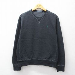 L★古着 ラルフローレン Ralph Lauren 長袖 ブランド スウェット メンズ ワンポイントロゴ クルーネック 黒 ブラック 霜降り 25sep09 中古 スエット トレーナー トップス