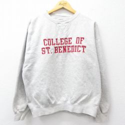 L★古着 長袖 スウェット メンズ 00年代 00s ST BENEDICT 刺繍 クルーネック 薄グレー 霜降り 25sep10 中古 スエット トレーナー トップス