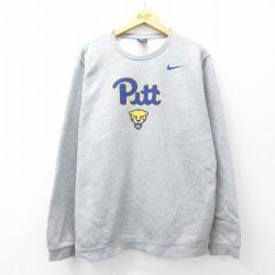 XL★古着 ナイキ NIKE 長袖 スウェット メンズ Pitt 大きいサイズ クルーネック グレー 霜降り 25sep10 中古 スエット トレーナー トップス