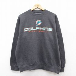 XL★古着 長袖 スウェット メンズ NFL マイアミドルフィンズ クルーネック 濃グレー 霜降り アメフト スーパーボウル 25sep10 中古 スエット トレーナー トップス