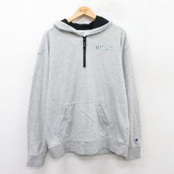 XL★古着 チャンピオン Champion 長袖 ハーフジップ スウェット パーカー メンズ ワンポイントロゴ グレー 霜降り 25sep10 中古 スエット トレーナー トップス