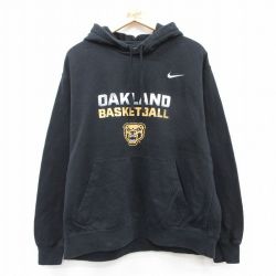 XL★古着 ナイキ NIKE 長袖 スウェット パーカー メンズ オークランド バスケットボール 大きいサイズ 黒 ブラック 25sep10 中古 スエット トレーナー トップス