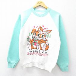 S★古着 フルーツオブザルーム 長袖 スウェット メンズ 80年代 80s ウサギ ラグラン クルーネック USA製 白他 ホワイト 25sep11 中古 スエット トレーナー トップス